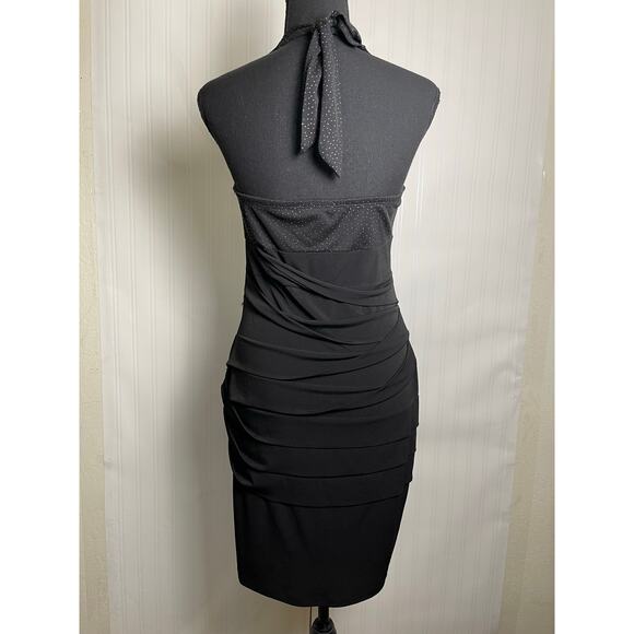 Valerie Bertinelli Womens 8 Halter Polka Dot Tiered Fit Black Dress Y2K Feminine - Picture 2 of 9